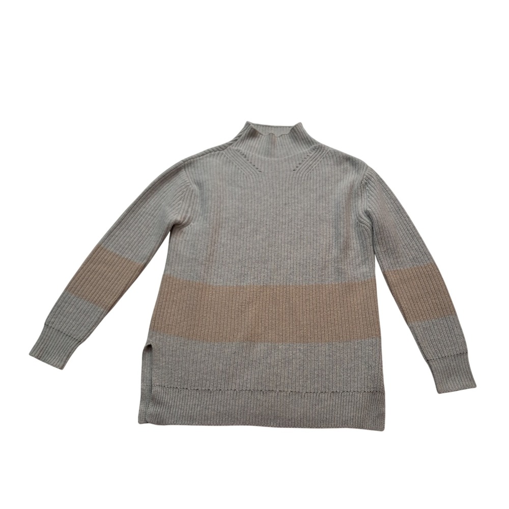 Tuckernuck‎ Heather Broadway Striped Turtleneck Sweater Women's XS Gray Tan Wool
